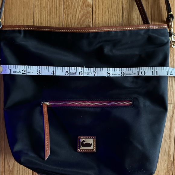 Dooney & Bourke Black with Brown Nylon Crossbody Hobo Bag.   NWOT - Picture 4 of 10